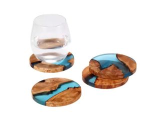 Handmade epoxy resin and wooden coaster set