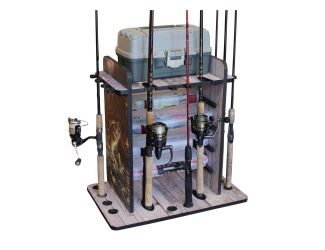 14-Fishing Rod Storage Rack with Bait Bin Storage - Bass Graphics