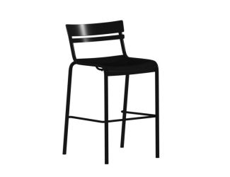Modern Commercial Grade 2 Slat Indoor/Outdoor Steel Bar Stool in Silver
