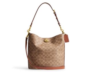 Coated Canvas Signature Willow Soft Bucket Bag - Tan Caramel/Brass
