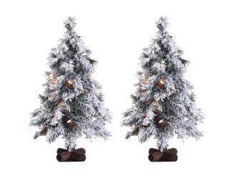 Set of Two 2-Ft. Snowy Alpine Trees with Clear Lights