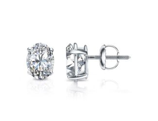 Bright White Pinnacle Oval Lab Grown Diamond Screwback Stud in 14K White Gold 2.50ct, GH, VVS