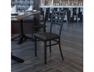 Black Ladder Back Metal Restaurant Chair - Black Vinyl Seat