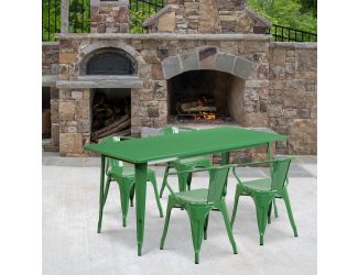 31.5" x 63" Rectangular Green Metal Indoor-Outdoor Table Set with 4 Arm Chairs