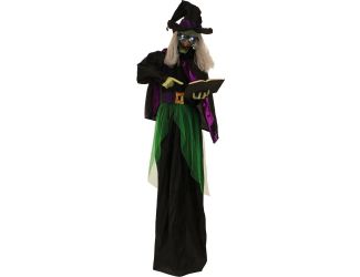 Life-Size Animatronic Witch with Spell Book, Lights and Sound, Indoor/Covered Outdoor Halloween Deco