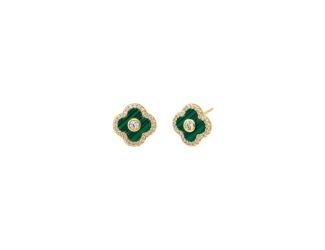 Pave Colored Stone Clover Studs Size 11MM
