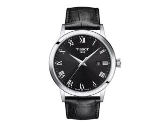 Men's Classic Dream Silver &  Black Leather Strap Watch Black Dial