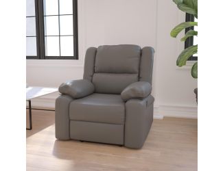 Contemporary Gray LeatherSoft Pillow Back Recliner - Living Room Furniture