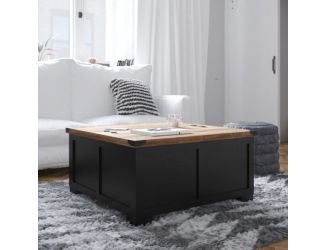 Farmhouse Coffee Table with Hinged Lift Top and Storage in Black/Rustic Oak