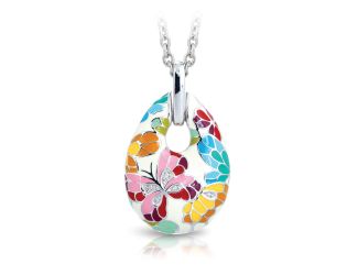 Belle Etoile Butterfly Kisses -  White Enamel, White CZ Pendant with 18" Sterling Silver chain