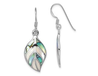Sterling Silver Rhodium Leaf MOP and Abalone Dangle Earrings