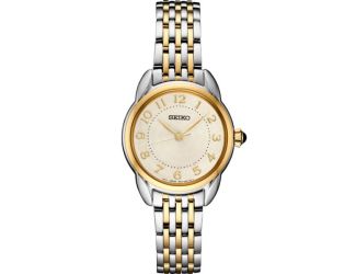 Seiko Essentials Ladies TT Analog Cream Dial w/Numbers, Gold/Silver bracelet, Gold bezel