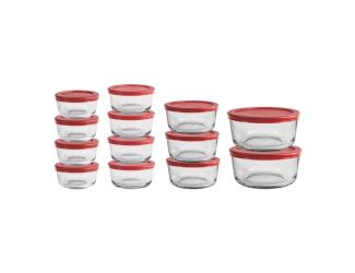 26pc Glass Food Storage Set w/ SnugFit Lids Red