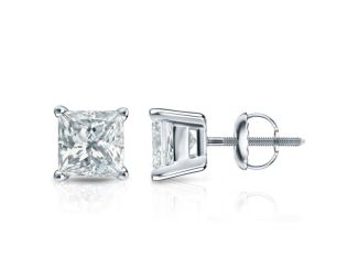 Bright White Pristine Princess cut Lab Grown Diamond Stud in 14K White Gold 1.20ct, GH, VS