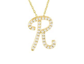 PARIKHS Diamond Initial Pendant Alphabet 'R' in 14K Yellow Gold over Sterling Silver 0.15ct , IJK-I3