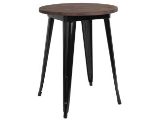 24" Round Black Metal Indoor Table with Walnut Rustic Wood Top - Caf Table