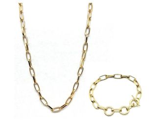 Gold Paperclip Necklace and Bracelet Set