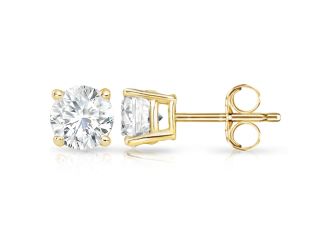 PARIKHS Round Diamond Stud Yellow Gold Plated over 925 Sterling Silver 0.06 ct, IJK Color I3 Clarity