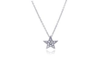 PARIKHS Clear CZ Rhodium Plated Covered Star Pendant Necklace in 925 Sterling Silver