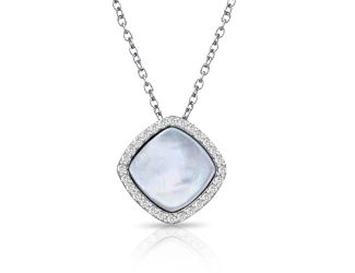 PARIKHS Rhodium Plated Opal Pendant Necklace with CZ in 925 Sterling Silver