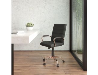 Mid-Back Black LeatherSoft Executive Swivel Office Chair - Rose Gold Frame/Arms
