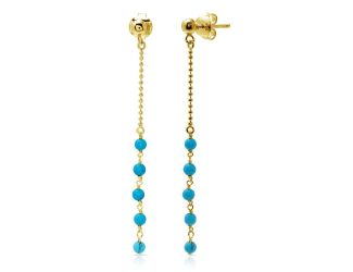 PARIKHS Gold Plated Bead Chain with Dropped Turquoise Beads Earring in 925 Sterling Silver