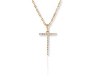 PARIKHS Initial Pendant Alphabet 'T' in CZ with chain in 925 Sterling Silver with Yellow Plating