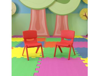 2 Pack Red Plastic Stackable School Chair with 10.5"H Seat, Preschool Chair