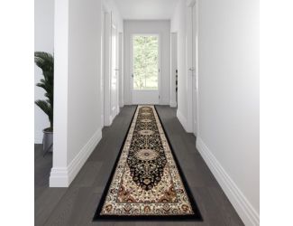 Multipurpose Persian Style Olefin Medallion Area Rug in Black - 3' x 20'