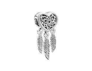 Openwork Heart & Three Feathers Dreamcatcher Charm