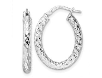Sterling Silver Rhodium Plated Polished Diamond Cut Hoop Earrings