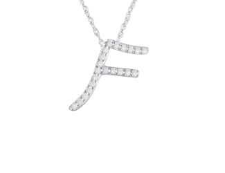 PARIKHS Diamond Initial Pendant Alphabet 'F' in 14K White Gold over Sterling Silver 0.10ct, IJK - I3