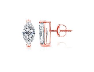 Bright White Pinnacle Marquise Lab Grown Diamond Screwback Stud in 14K Rose Gold 0.85ct, GH, VVS