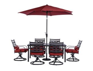 Montclair 7-Piece Dining Set in Chili Red with 6 Swivel Rockers, 40-In. x 66-In. Dining Table and 9-