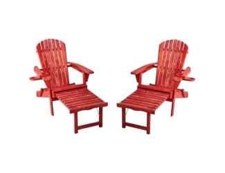 Oceanic Adirondack Chaise Lounge w/Ottoman & Beverage Holder, Set of 2 - Red
