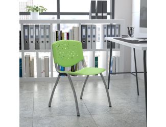 880 lb. Capacity Green Perforated Back Plastic Stack Chair with Gray Frame