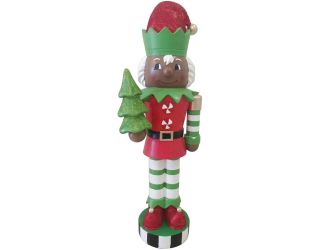 36-inch African American Elf Nutcracker Figurine Holding Tree in Red/Green