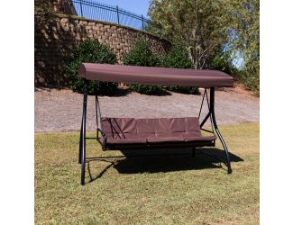 3-Seat Outdoor Steel Converting Patio Swing and Bed Canopy Hammock in Brown