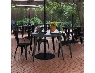 36" SQ Commercial Poly Resin Restaurant Table with Umbrella Hole - Black/Black