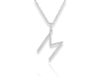 PARIKHS Initial Pendant Alphabet 'M' in CZ with chain in 925 Sterling Silver