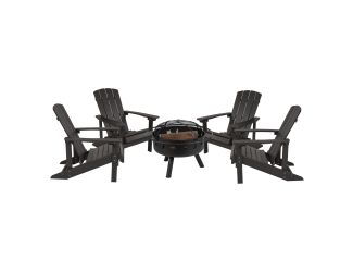 5pc Charlestown Adirondack Chair & Fire Pit Set: Slate Gray