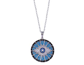 PARIKHS Rhodium Plated Round Evil Eye CZ Necklace in 925 Sterling Silver