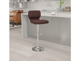Brown Vinyl Adjustable Height Barstool w/ Vertical Stitch Back & Chrome Base
