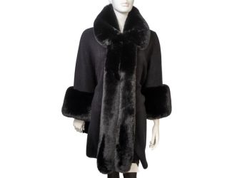 Ruana w/ Faux Mink Trim and Cuffs