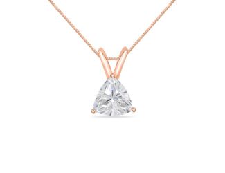 Bright White Pinnacle Trillion Lab Grown Diamond Pendant with chain, 14K Rose Gold 0.30ct,GH,VVS