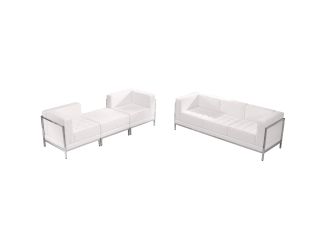 4 Piece White LeatherSoft Modular Sofa & Lounge Chair Set w/ Taut Back &Seat