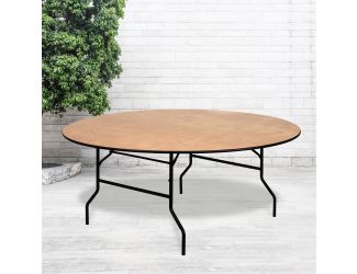 6-Foot Round Wood Folding Banquet Table with Clear Coated Finished Top