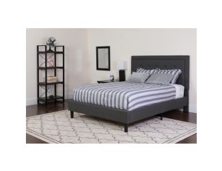 King Size Panel Tufted Dk Gray Fabric Platform Bed with Pocket Spring Mattress