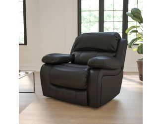 Black LeatherSoft Rocker Recliner with Bustle Back Cushions and Padded Arms