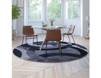 Modern Round Geometric Design Area Rug in Black, Gray, and White - 5' x 5'
